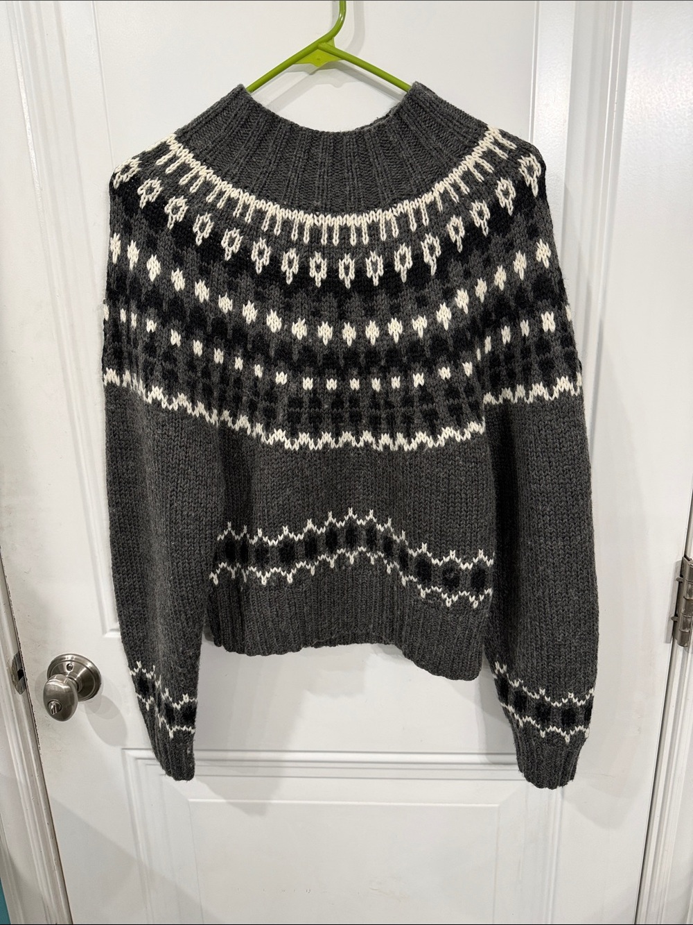 Moda International Charcoal & Cream Fair Isle Turtleneck Sweater